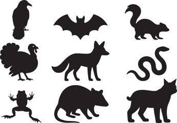 Fototapeta premium Animal Silhouette Vector Illustration Set, isolated on a White Background