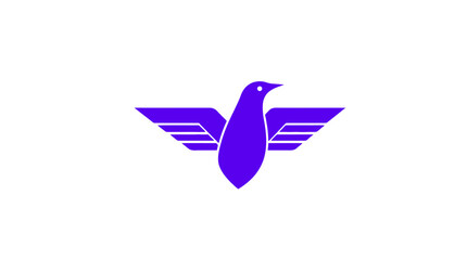 A stylized, vibrant purple bird logo with outstretched wings.