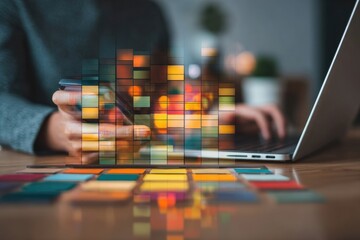 Person working with graphic overlay