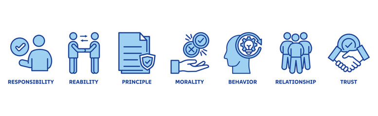 Business Ethics icon set illustration concept with icon responsibility, reliability, morality, behavior, relationship, trust