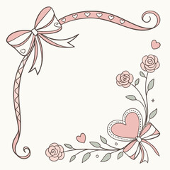 Minimilist elegant corner frame with pink bows hearts and roses creating a romantic and decorative design element vector