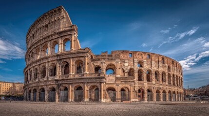 Fototapeta premium The Majestic Colosseum in Rome, Italy: A Timeless Architectural Marvel Under a Clear Blue Sky