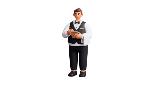friendly waiter taking order d illustration for restaurant websites