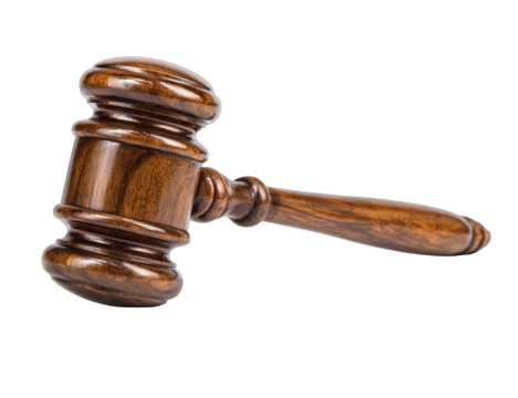 Wooden gavel, angled view, isolated on black