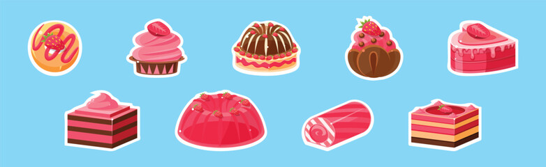 Sweet Strawberry Dessert and Confection with Cream Vector Set