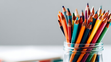 Soft Focus Close-up of Colorful Pencils and Crayons