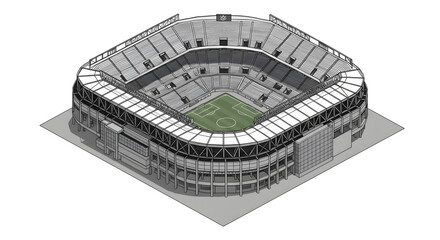 Architectural 3D vector model of a Corinthians stadium, presented in a detailed isometric view.