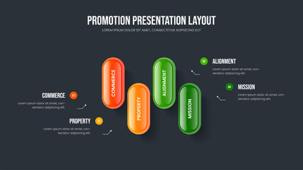 Visual Proposal 4 Step Infographic Slideshow Design. Project Overview Four Element Diagram Slide Template. Service Campaign Frame Layout Vector Illustration.