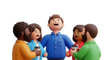 happy diverse team celebrating success with coffee