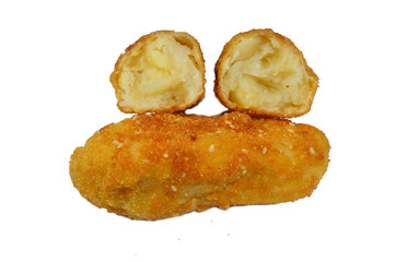 Potato Croquettes, croquette is a deep fried roll in French cuisine, a thick binder combined with a filling like mashed potatoes, which is then breaded, served as a side dish or a snack worldwide