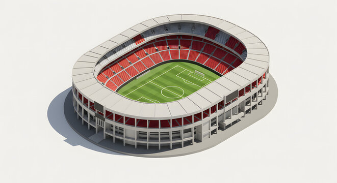 A detailed 3D isometric vector illustration of a Estadio Nacional de Lima, Peru with a green football pitch.