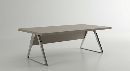 Modern Office Desk with Chrome Legs on White Background.