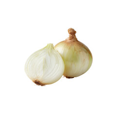 Fototapeta premium Fresh White Onion Halved and Whole, Isolated on Black Background