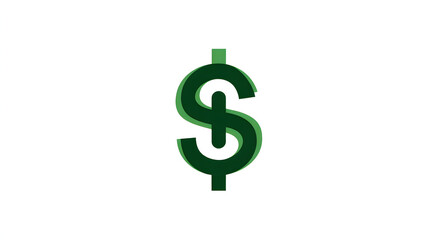 Obraz premium A green dollar symbol with a shadow effect isolated on a white plain background illustration design