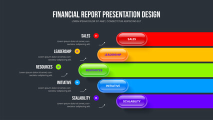 Project Plan 5 Element Diagram Presentation Template. Advertising Campaign Slideshow Layout Vector Illustration. Sales Analysis Five Option Infographic Slide Design.