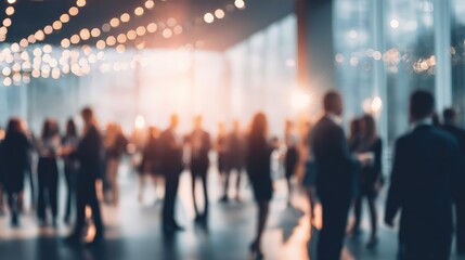 Blurred Crowd of Business Professionals at Conference, Creating a Dynamic and Energetic Atmosphere