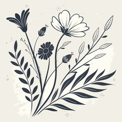 Minimilist elegant floral arrangement featuring various flowers and foliage in a minimalist style design vector
