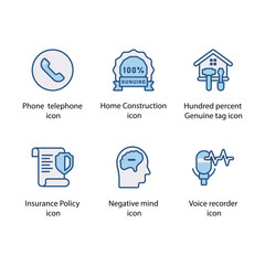 Phone telephone, Genuine tag, Home Construction, Insurance Policy, Negative mind, Voice recorder, icon