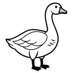 This is a simple black and white illustration of a goose, perfect for educational materials, children's books, or any project needing a touch of nature and farm life. 