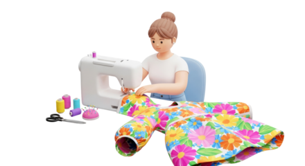 sewing machine artist creates floral dress d render
