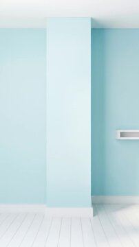 Empty Light Blue Room Interior With White Wooden Floor Minimal Shelf And Corner Details Interior Design Photography