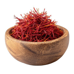 Naklejka premium Dried saffron strands in a wooden bowl (1)
