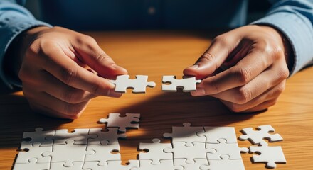 Naklejka premium Connecting Puzzle Pieces: Hands Joining Strategy, Solving Problems, and Completing Tasks for Success