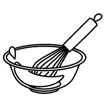 mixing bowl, whisk, rolling pin, black outline clip art preview