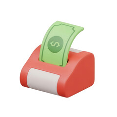 3D Render Of A Money Bill Coming From A Red And White Machine