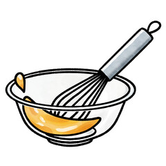 ボウルに入った液体を泡立て器で混ぜている様子のカラーイラスト