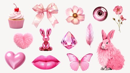 Pink aesthetic design element set