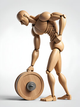 Nitpicking and painful human condition, pictured as a wooden human figure pushing heavy weight to show how hard it can be to deal with Nitpicking in human life, 3d illustration
