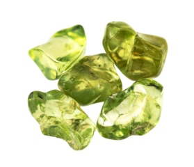 few natural tumbled peridot crystals cutout