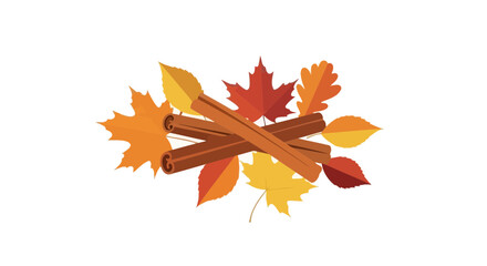 Autumnal Spice: Cinnamon Sticks Resting on a Bed of Colorful Fall Leaves
