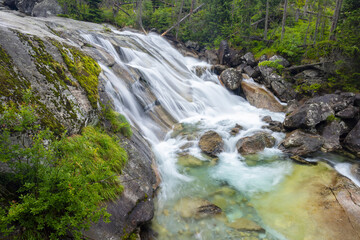 Long waterfall of Cold Stream (Dlhy vodopad Studeneho potoka) in High Tatras mountains, Slovakia
