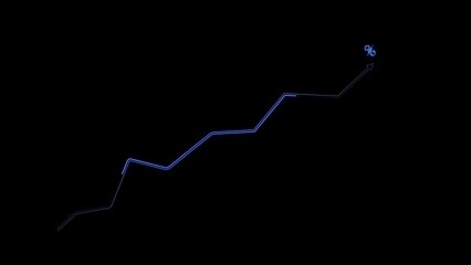 Growing neon percentage chart depicting financial progress against a black background
