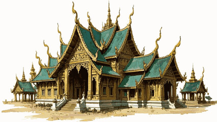 Fototapeta premium Mosaic Glaze Thai temple isolated watercolor vector illustration svg