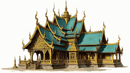 Fototapeta premium Lotus Chedi Thai temple isolated watercolor vector illustration svg