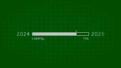 Loading new year 2025 with progress bar on green background waiting for completion