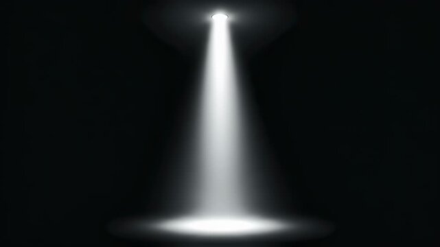 Bright white vertical spotlight beam shining down on empty stage. Abstract light effect for show, concert, or product display footage.
