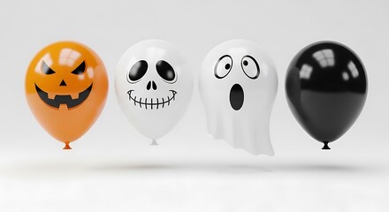 Halloween balloons with scary faces, jack-o'-lantern, ghost