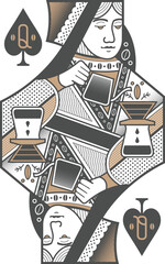 Coffee Lovers Spade Courts - Queen grey gold