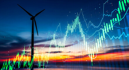Wind turbine energy growth financial market stock chart