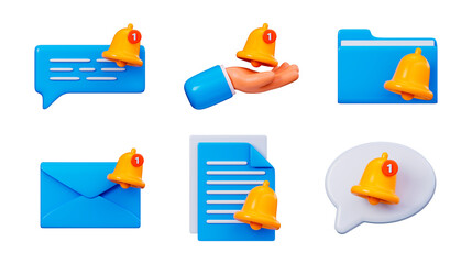 3D Notification Bell Pack, Email, File, Chat, System Alerts