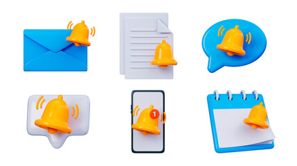 3D Notification Icon Set. Alerts for Email, Chat, Tasks and Mobile UI