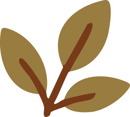A simple flat-style illustration of a brown branch with three oval-shaped golden-brown leaves.