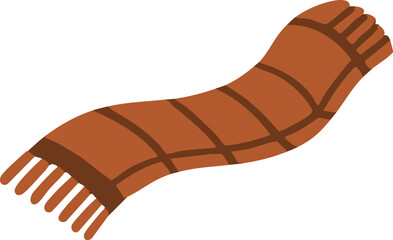 A flat-style illustration of a warm, brown checkered scarf with fringed ends, gently curved as if draped or laid out.