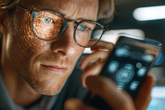 Futuristic vision with augmented reality and biometric eye scan technology. - Powered by Adobe