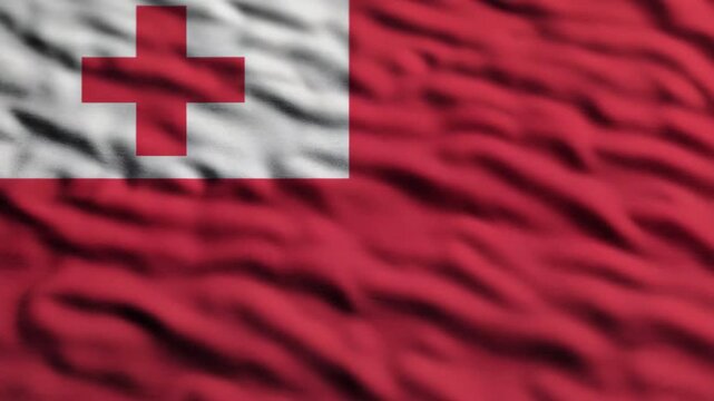 Dynamic waving flag of Tonga with soft texture, symbolizing national pride and cultural heritage in motion.