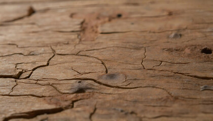 Obraz premium Close-up view of weathered wood showcasing intricate cracks and textures in natural lighting
